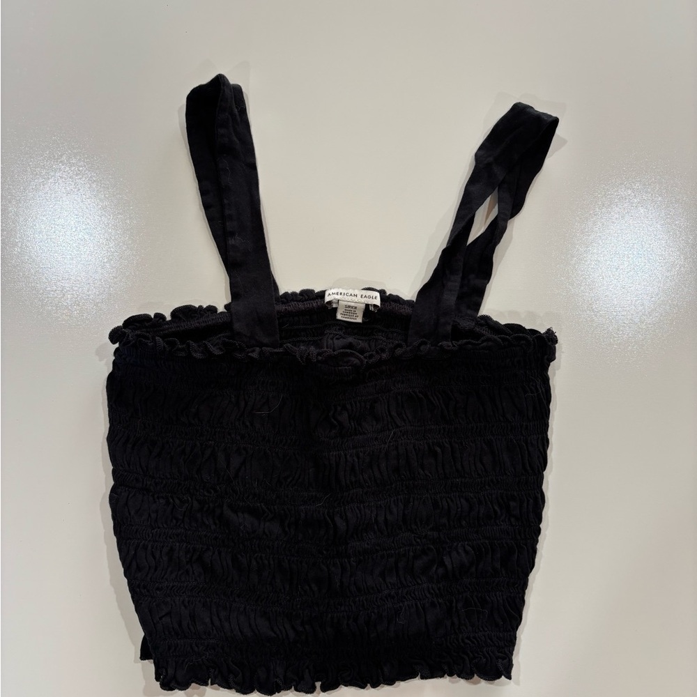 American Eagle Outfitters Black Smocked Crop Top with Wide Straps